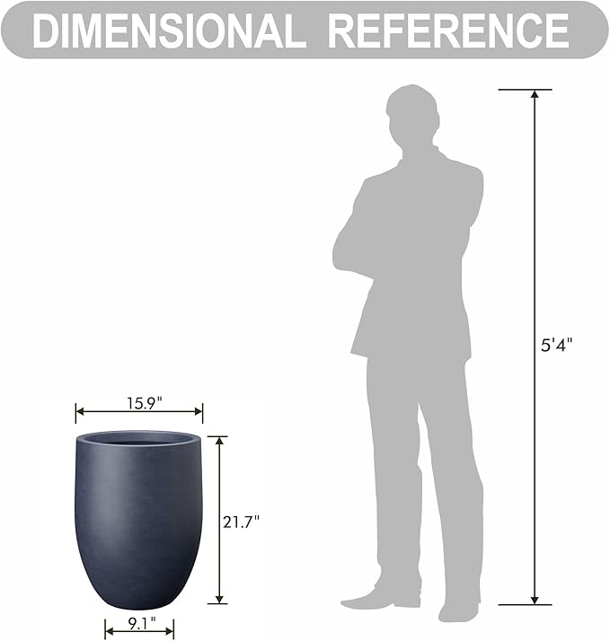 Kante Tall Concrete Planter, 21.7-Inch Height Charcoal Large Indoor Outdoor Plant Pot with Drainage Hole for Patio Garden Home, Modern Decor for Flowers and Tree