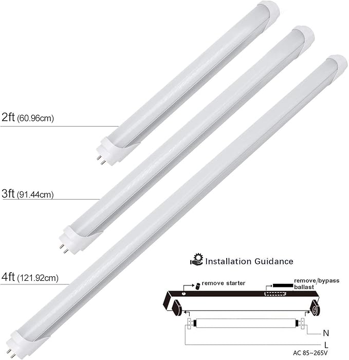 LightingWill LED T8 Light Tube 4FT, Natural White 4000K, Dual-End Powered Ballast Bypass, 2000Lumen 18W (40W Equivalent Fluorescent Bulb Replacement), Clear Cover, AC85-265V Lighting Fixture, 4 Pack…