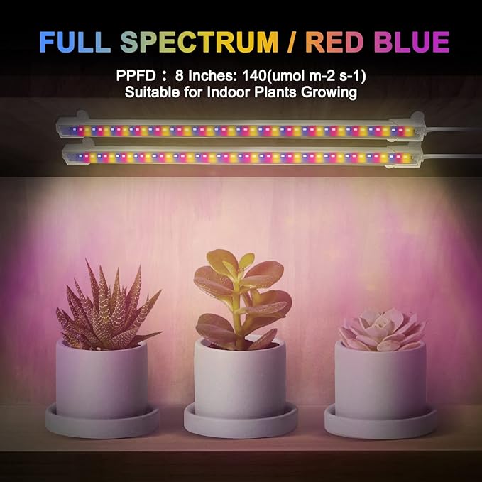 Grow Lights for Indoor Plants Full Spectrum, Grow Light Strips with Auto Timer 3/6/12 H, Plant Lights with Red Blue White LEDs, 3 Lighting Modes,5 Dimmable Levels, 2 Packs,Updated Controller