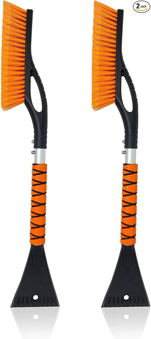 EcoNour 27" Car Snow Brush and Ice Scrapers for Car Windshield (Orange - 2 Pack) | Scratch Free Bristle Head Snow Brush & Tough Window Snow Scraper with Aluminium Body