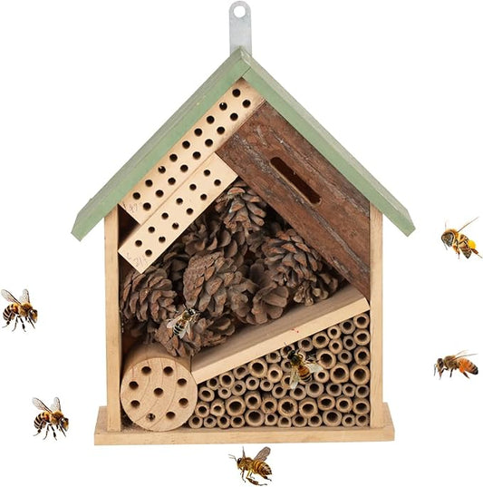 Wooden Multi Habitat Insect House Outdoor Garden Decorative Wooden Insect Hotels for Bee, Butterfly and Beetle Tree of Life Light Green Bee House