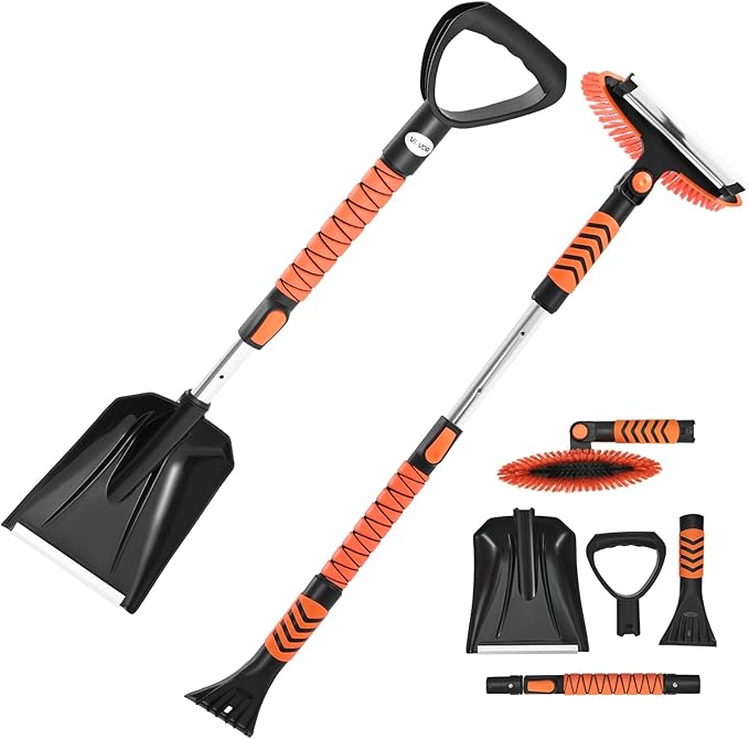 VEVOR Snow Shovel and Snow Brush, 42 in Extendable Snows Broom & Ice Scraper with 180° Pivoting Brush Head, Non-Slip Grip, Portable Winter Snows Removal Tools for Cars Trucks SUVs Vehicle