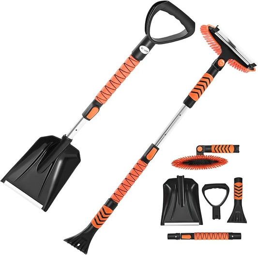 VEVOR Snow Shovel and Snow Brush, 42 in Extendable Snows Broom & Ice Scraper with 180° Pivoting Brush Head, Non-Slip Grip, Portable Winter Snows Removal Tools for Cars Trucks SUVs Vehicle