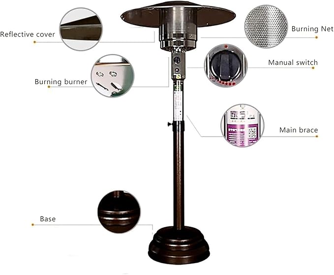 Natural Gas Patio Heater, Adjustable Height (55in-78in), Including an extended hose of 24 feet, Passed CE CSA Certification, It's really perfect to sit outside and use it in spring and autumn