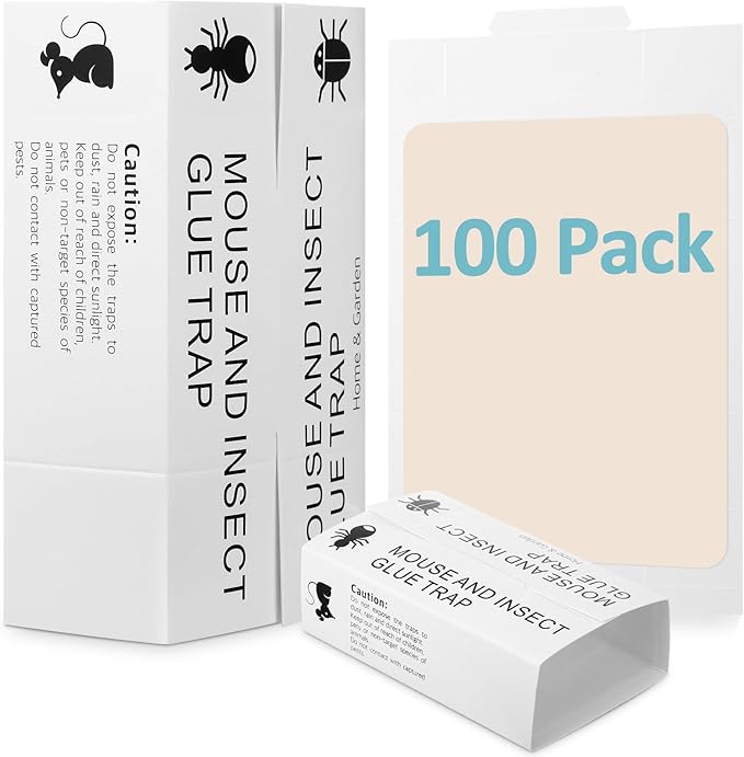 Qualirey Mouse and Insect Glue Boards Pest Glue Traps Bulk Large Mouse Rat Trap Sticky Adhesive for Mice Spider Moth Cockroaches Cricket House Indoor Outdoor Non Toxic(100 Pcs,9.72 x 5.12 Inch)