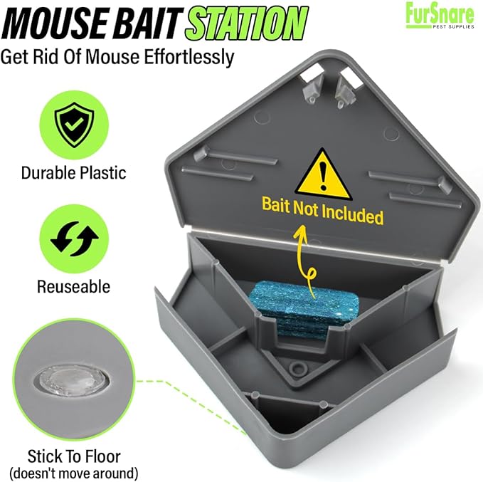 Mouse Bait Station for Outdoor & Indoor with Keys - Mice Traps for House Indoor Kill - Mouse Poisoning Bait Box for Home, Pest Control - Reusable, Safe for Kids & Pets (12 Pack, Gray)