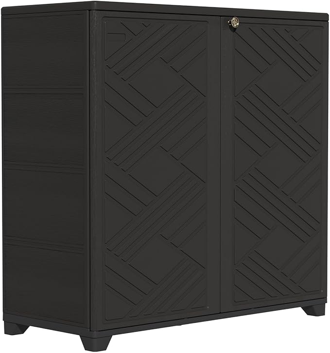 ZZM Indoor/Outdoor Storage Cabinet Waterproof, 34"x15"x34" Plastic Outdoor Storage Box for Garden Balcony Bathroom, All Weather Outdoor Storage Clearance, DIY Usage, with No Shelf (Black)