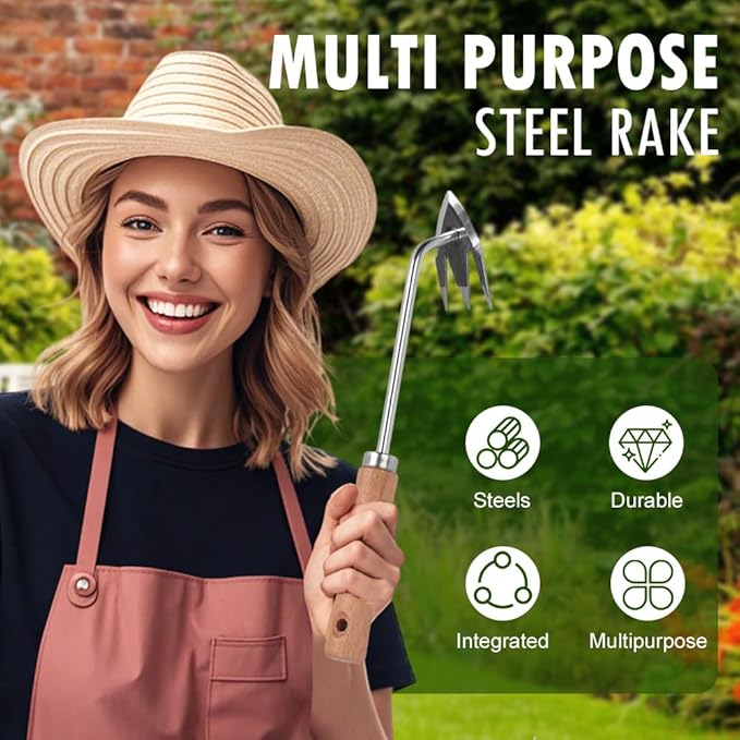 Manual Weed Remover Tool for Lawn and Garden, 2025 New Weeding Artifact Uprooting Weeding Tool,Weed Puller Tool 3 Tooth Manganese Steel for Gardening Backyard Farm (14in)