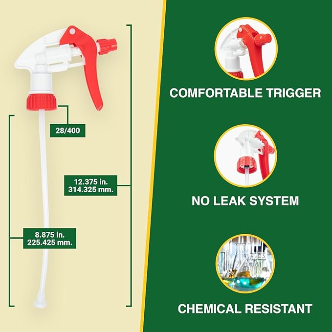 Heavy Duty 32oz Plastic Spray Bottles for Cleaning - Large Empty Industrial Bottles for Gardening Solutions, Vinegar, Chemicals, Professional Cleaners - Adjustable Sprayer Nozzle - 4 Pack