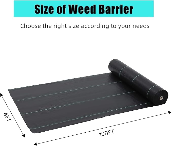 Garvee 4ft x 100ft Weed Barrier Landscape Fabric, Premium Non-Woven 1.8oz Ground Cover Weed Block Gardening Mat, Easy Setup & Superior Weed Control, for Erosion Control, Weed Block, Ground Cover