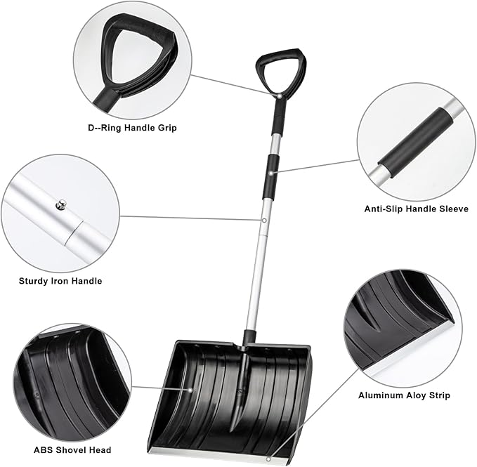 OCGIG Snow Shovel for Driveway Car Garage Home Snow Removal, Heavy Duty 48inch Long Large Capacity Portable Folding Snow Shovel with D-Grip Handle Aluminum Strip for Garden Car Camping Outdoor