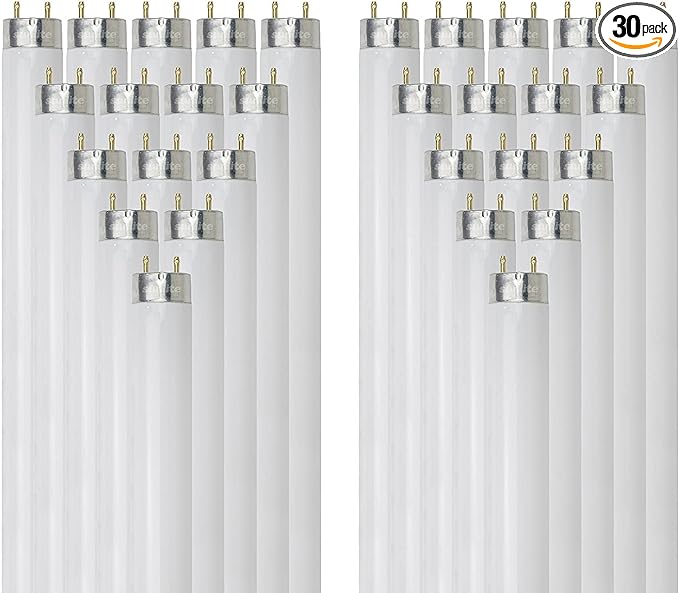 Sunlite F32T8/SP841 T8 Linear Fluorescent Lamp, 32 Watts, 3050 Lumens, 4100K Cool White, Medium G13 Bi Pin Base, High Performance Straight Tube, 30 Pack