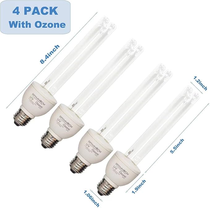 BAIMNOCM 4 Pack 25 Watt UV Light Bulb with Ozone, UVC Lamp, 185nm/254nm lamp for Home E26 Base 4 Count