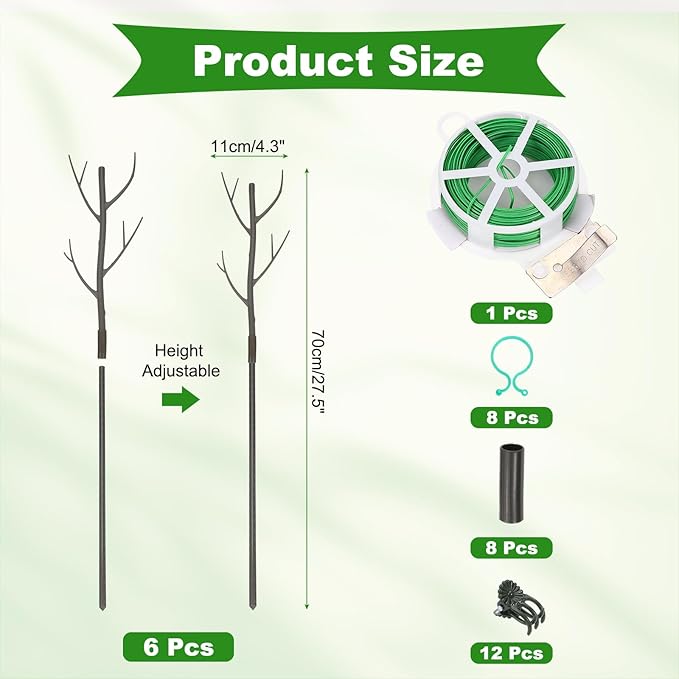 uxcell Plant Support Stakes Set, 6 Pcs Twig Plant Stem Support Structures 27.5" Plants Branches Supports with Extension Poles, Orchid Clips, Plants Tie for House Potted Monstera, Brown