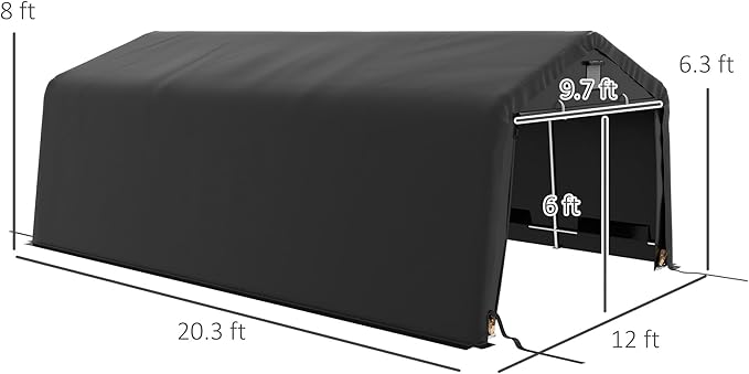 Outsunny 12' x 20' Heavy Duty Carport, Portable Garage Canopy Tent with 2 Ventilation Windows and Large Door, for Car, Truck, Boat, Motorcycle, Bike, Garden Tools, Black