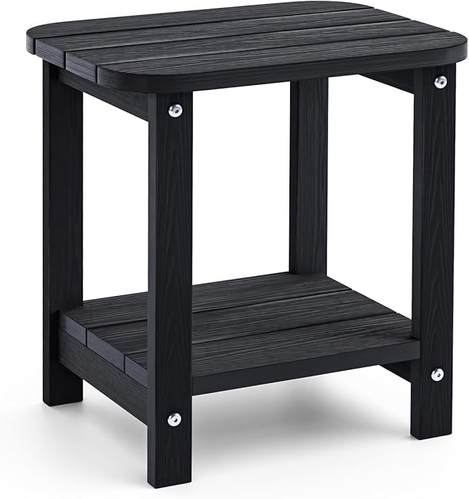 2-Tier Outdoor Side Table, 16" Adirondack Small Side Table All Weather Resistant, Patio End for Outside or Indoor, Patio, Yard, Pool, Porch, Garden, Black
