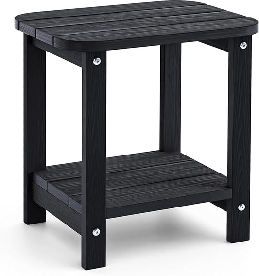 2-Tier Outdoor Side Table, 16" Adirondack Small Side Table All Weather Resistant, Patio End for Outside or Indoor, Patio, Yard, Pool, Porch, Garden, Black