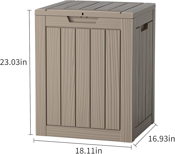 28 Gallon Waterproof Resin Deck Box, Lockable Outdoor Storage Box for Patio Furniture, Garden Tools, UV Resistant, and Multi-Functional (Brown)