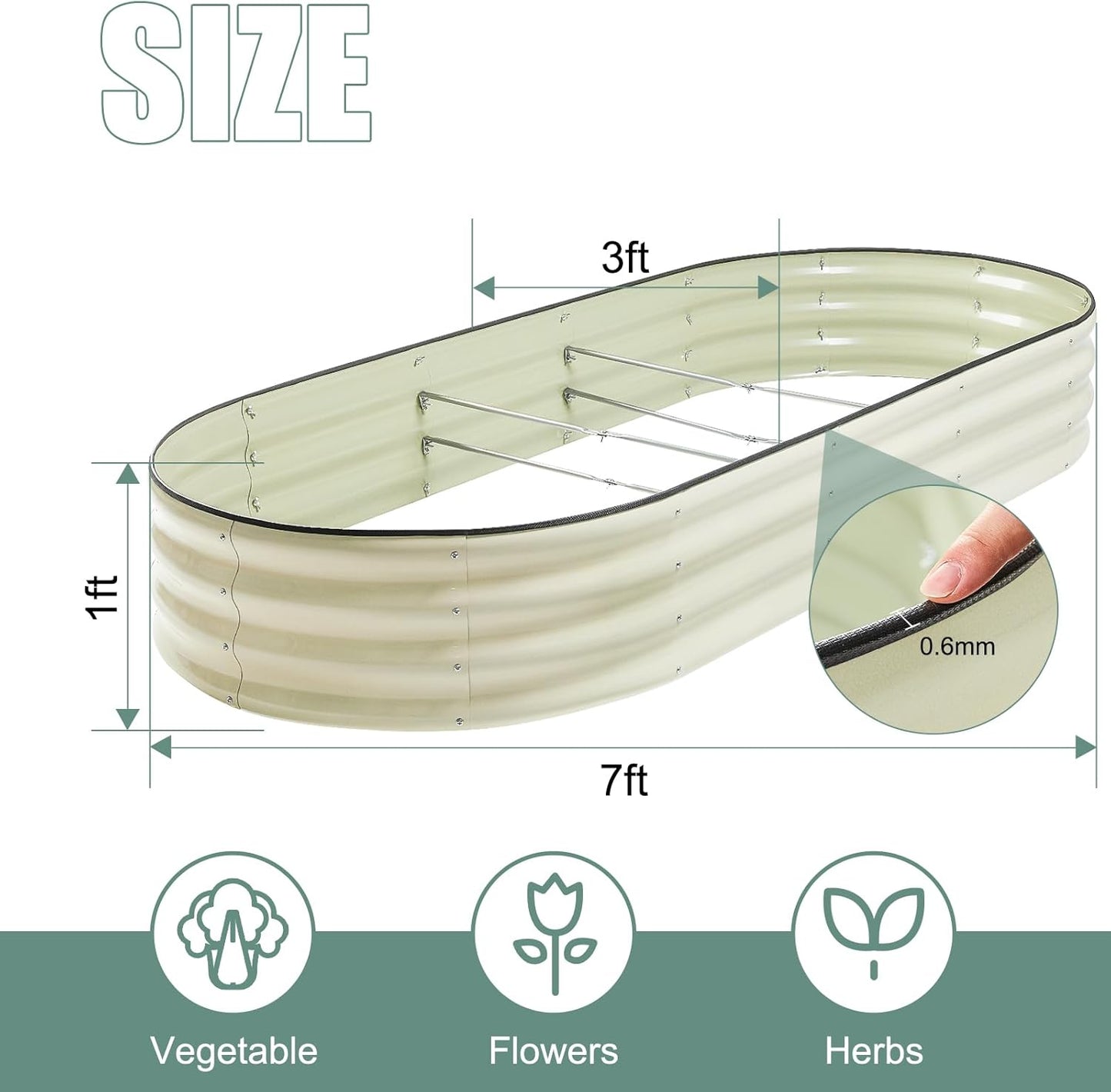 12" Tall White Oval Galvanized Steel Raised Garden Bed - 7x3ft Modular Metal Planter Box for Outdoor Gardening | Durable Metal Raised Flower Beds Outdoor Large Planters for Porch & Yard