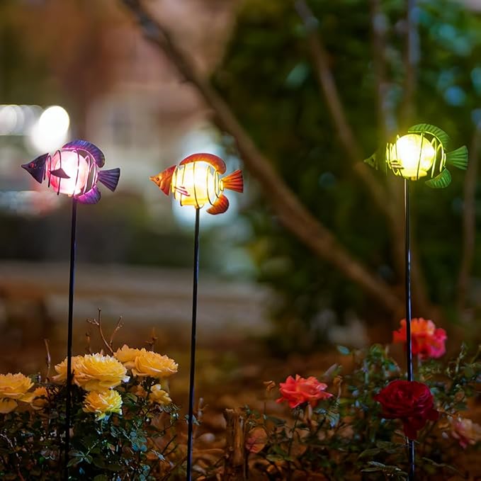 Outdoor Garden Solar Lights,3Pack Decorative Solar Lights for Garden Decor, Tropical Fish Backyard Decor,Led Solar Lights with Stakes for Yard Landscape Patio(21.3''H)
