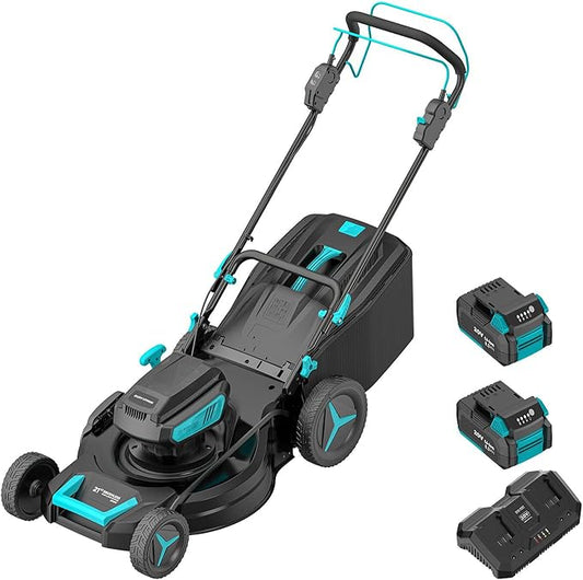 40V 21.1 inch Self-Propelled Lawn Mower Cordless, 3-in-1 Brushless Electric Lawn Mower with 6-Position Cutting Height Adjustment, 2 * 8.0Ah Battery & Dual Charger Included