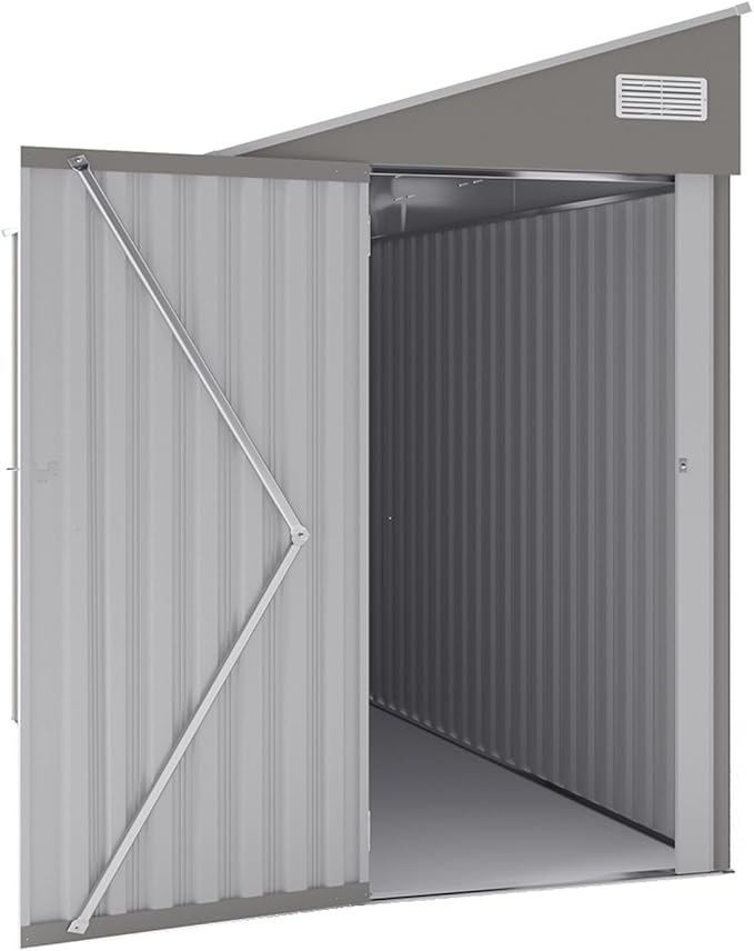 4×8 FT Outdoor Metal Storage Shed,Heavy-Duty Lean to Storage Shed with Lockable Single Side Hinge Door,Waterproof Metal Storage Tool House W/Sloping Roof,Air Vent&Protect Film,for Backyard,Gray
