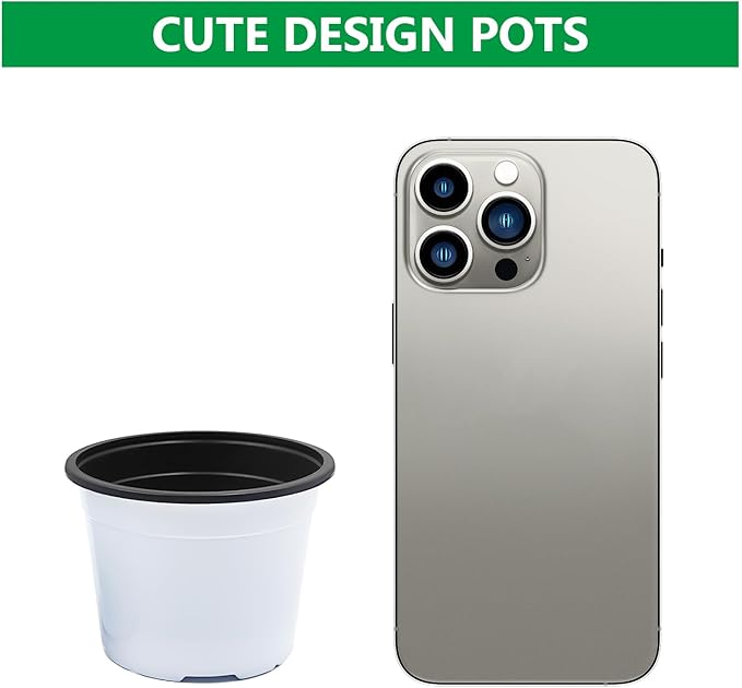 Nursery Pots, 100 Pack 2.8 inch Plastic Plant Pots, Small Flower Pots for Succulents, Seedlings, Flowers, Transplanting（White）