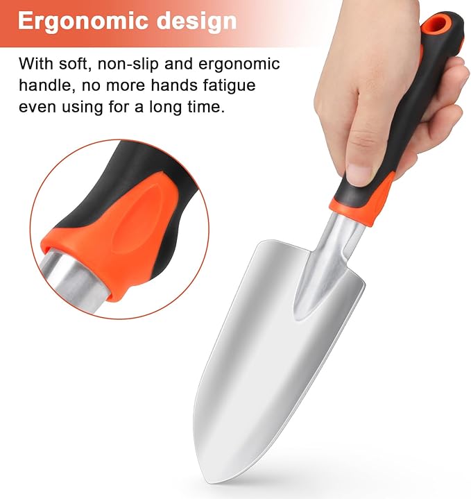 Garden Shovel Garden Hand Trowel, Heavy Duty Hand Shovel with Ergonomic Handle, Small Gardening Tools for Digging, Rust Resistant Gardening Spade Trowel Tools, Orange