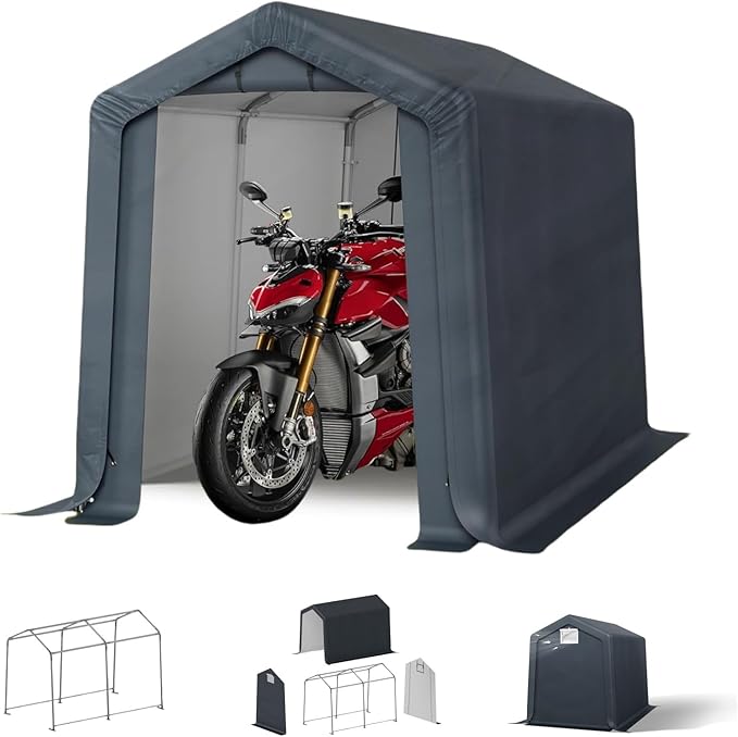 MFSTUDIO Outdoor Storage Sheds 6x10 ft, Portable Carport Shelter Garages Heavy Duty Canopy with Rolled up Zipper Doors, Outside Utility Shed Garage Tent for Motorcycle, Bicycles and Camping Tools