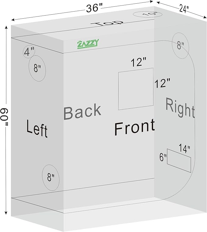 zazzy Grow Tent, 24"x36"x60" Hydroponic Grow Room Reflective Mylar Grow Tent with Window & Floor Tray for Indoor Plant Growing