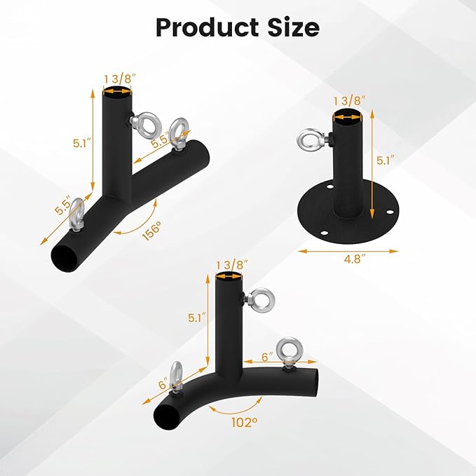 1 3/8'' Canopy Fittings for 4 Leg Carport Frame Parts, Black Canopy Pipe Fittings with Eye Bolts, Carport Frame Kit Low Peak Connectors with 156 Degree Angle(10Pcs)