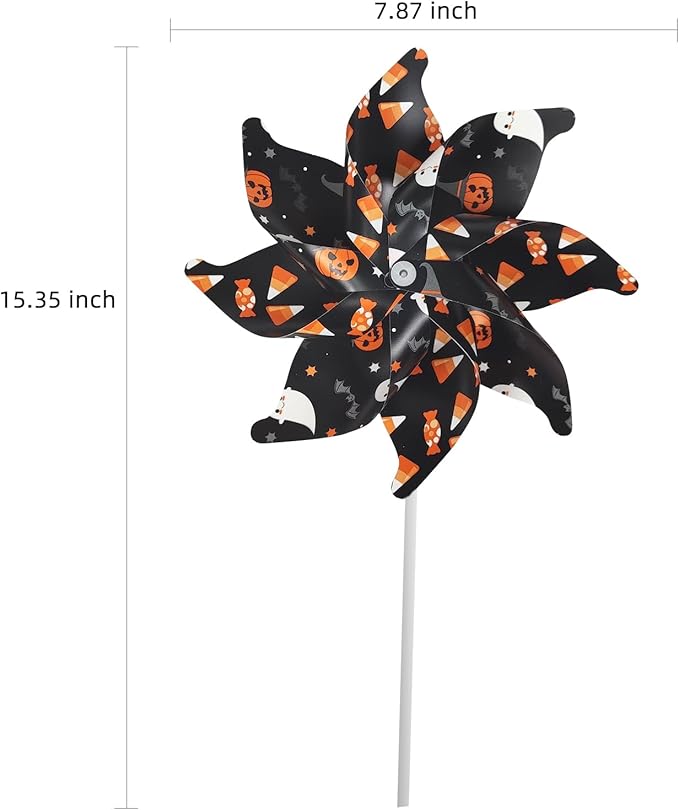 10 Pack 15.35 lnches Windmill Outdoor Halloween Decorations Applied to Lawn, Yard, Garden, Farm ，As Well As Decor Indoor Pinwheels Toy - Orange Black Wind Spinners（Candy/Ghost）