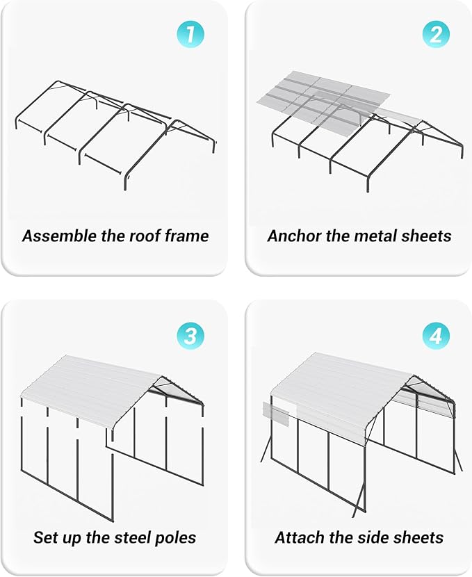 13x16x7.3 FT Metal Carport with Heavy Duty Frame, Galvanized Steel Roof & Enhanced Base Heavy Duty Car Ports for All-Weather Car Garage Shelter for Car, Truck, Pickup, SUV, Tractor, and Boat