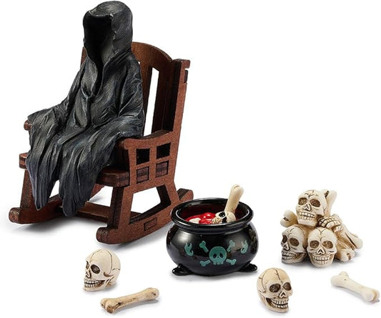 Halloween Decor Miniature Grim Reaper Desk Figurine,Gothic Horror Resin Grim Reaper,for Bookshelf Decor,Desk Trinkets,Collectible,Party Gifts