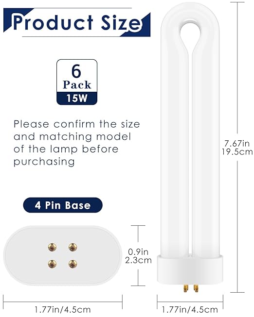 6 Pack Replacement Bulbs FUL15W BL with 4 Pin Base, Indoor Outdoor 15W U Shape Lamp Tube Compatible with T6 T8 T9