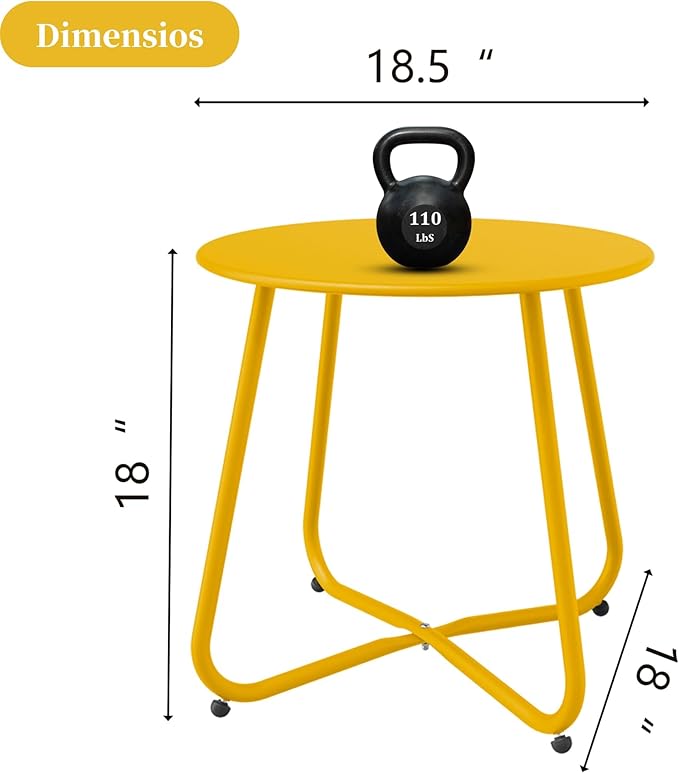 Lemon Yellow Patio Side Table, 18" Weatherproof Steel Outdoor Indoor Side Table for Garden, Balcony, Pool & Tailgate, Rust-Resistant Lightweight Portable Patio End Table