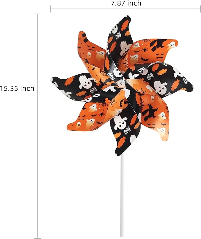 10 Pack 15.35 lnches Windmill Outdoor Halloween Decorations Applied to Lawn, Yard, Garden, Farm ，As Well As Decor Indoor Pinwheels Toy - Orange Black Wind Spinners（Bats/Pumpkin/Skull）