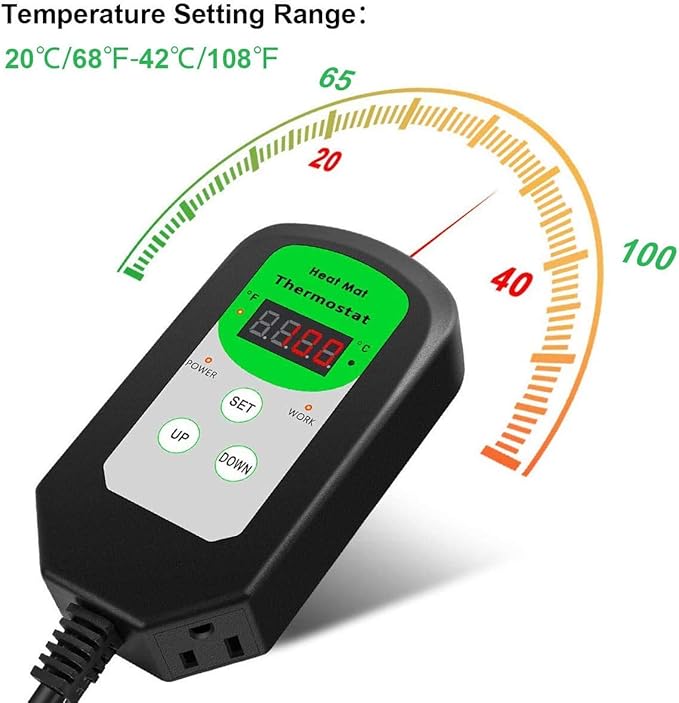 Seedling Heat Mat with Thermostat 40-108 Degrees Fahrenheit Warming Pad, Warm Hydroponic Heating Pad with Controller for Germination, 10" x 20.75" UL & MET-Certified