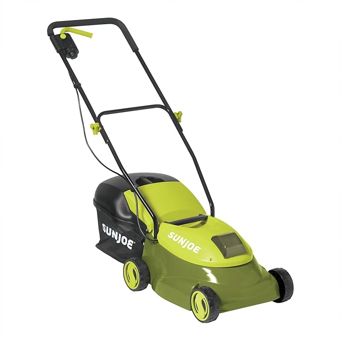 Sun Joe Cordless Lawn Mower, 28V Brushless Motor, 14" Electric Walk Behind Grass Cutter with Safety Key, 10.6 Gal Grass Catcher, MJ401C-XR
