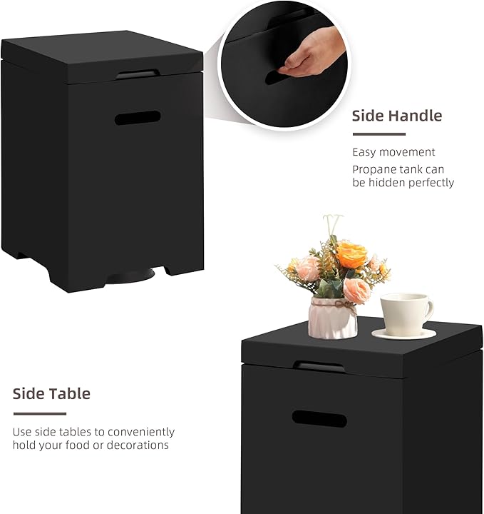 ECOTOUGE Propane Tank Cover Table, 15.5inch for Fire Table,Outdoor Cylinder Hideaway Table for Gas Fire Pit and Gas Griddle,Outdoor Side Table for Fire Pit, Black