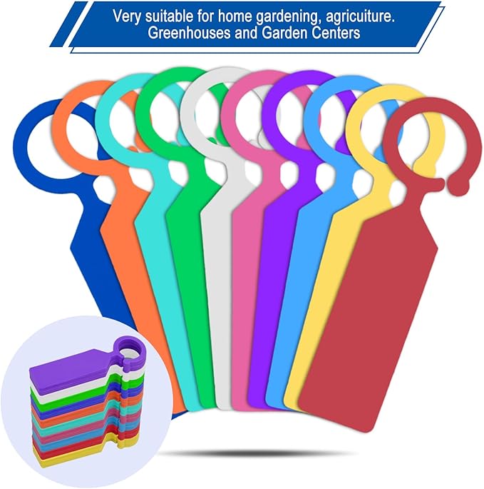 Plant Labels Yuanling 100Pcs Plastic Waterproof Plant Tree Tags Nursery Garden Markers for Indoor Outdoor Gardening Plants Vegetables Flowers Potted (Mixed 10 Colors with 1 Marker Pen)