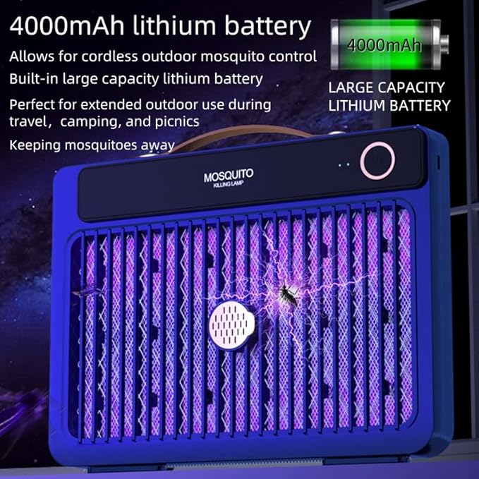 Portable Mosquito Killer Lamp with 4000mAh Rechargeable Battery, Indoor and Outdoor Use, Silent Bug Zapper, Cordless Electric Mosquito Trap for Camping, Home, and Travel (Pearl White)