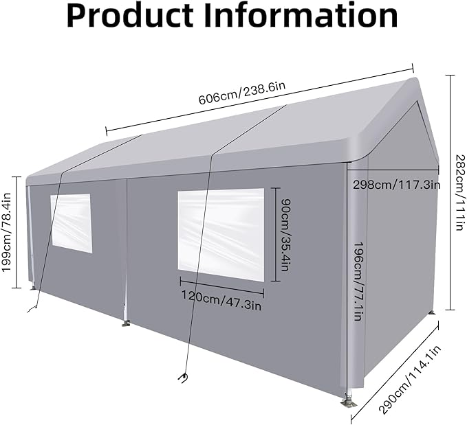 Carport 10x20 Ft Heavy Dut Car Port Canopy, Portable Garage Shelter Car Tents Carpas para Carros All Weather for Automobiles Truck Boat (Light Gray)