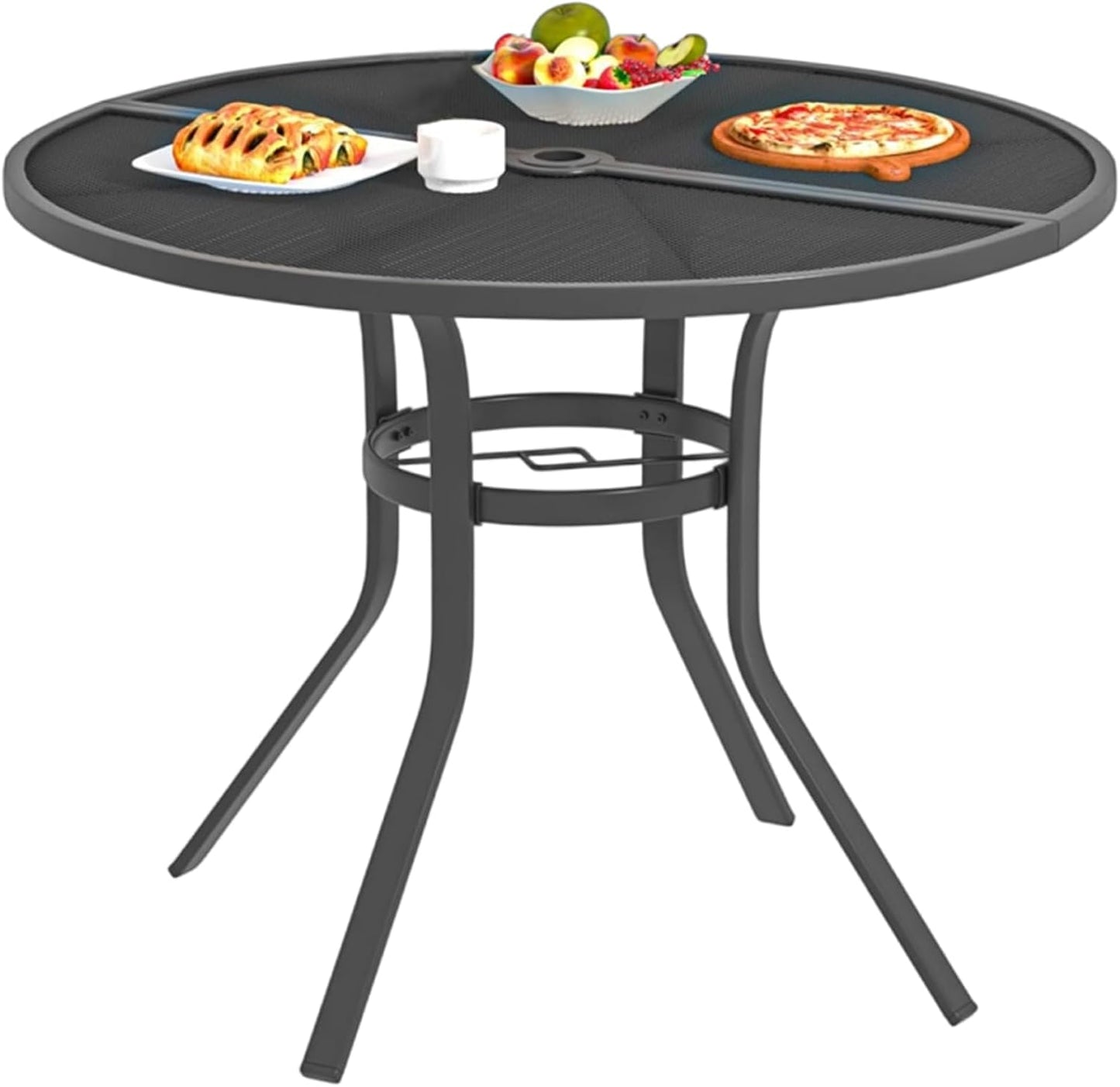 AECOJOY Outdoor Patio Dinning Table for 4, 37" Round Metal Patio Tables with 1.7" Umbrella Hole, Weather-Resistant Outside Table for Lawn Backyard Garden Porch Bistro Poolside Deck Dark Grey