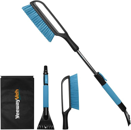 YeewayVeh 35" Snow Brush and Ice Scraper, Extendable Snow Scraper for Car Windshield with Foam Grip & Additional Handhold, 2 in 1 Scratch-Free Ice Scraper and Brush for Car Truck SUV, Blue (Single)