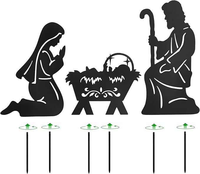 Nativity Silhouette Outdoor,Black Silhouette Nativity Scene for Yard Stake,Set of 3 Christmas Ornaments for Outside
