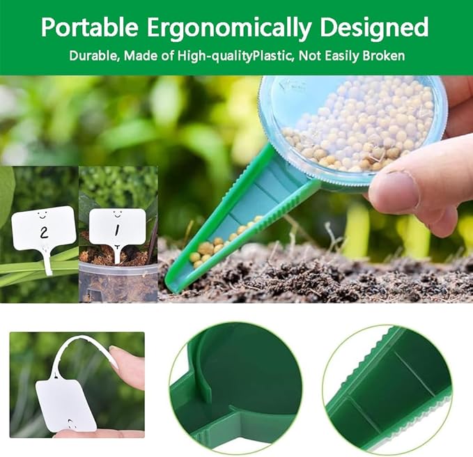 6 PCS Mini Seed Spreader Set, 2025 New Mini Sowing Seed Dispenser, Small Garden Seed Planter Tool, Hand held Manual Seed Spreader with Seedlings Dibber and Widger Set for Tiny Seeds