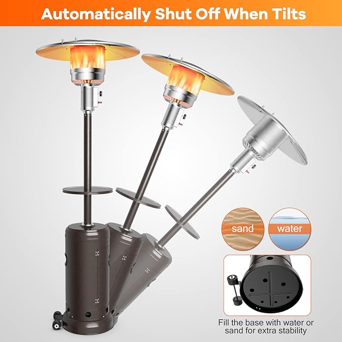 Giantex Outdoor Propane Heater, 48000 BTU Standing Gas Heater w/Shelf Tabletop & Wheels, Tip-Over Protection & Auto Shut Off, CSA Certified, Portable Patio Heater for Home & Commercial Use (Bronze)
