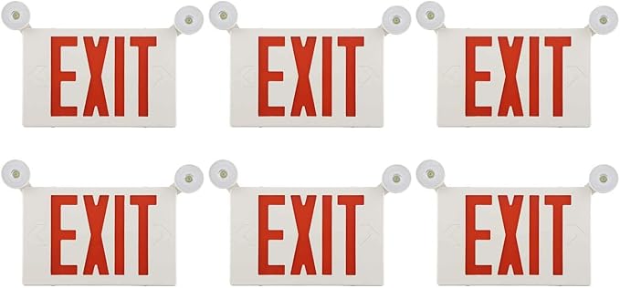 SPECTSUN 6 PACK Led Exit Sign with Emergency Lights &Battery Backup Operated Powered Red Exit Lights Exit only Sign-Double Face UL Listed 120-277VAC Fire Exit Signs Lighting for Room,Street,Window.