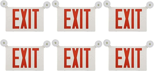 SPECTSUN 6 PACK Led Exit Sign with Emergency Lights &Battery Backup Operated Powered Red Exit Lights Exit only Sign-Double Face UL Listed 120-277VAC Fire Exit Signs Lighting for Room,Street,Window.